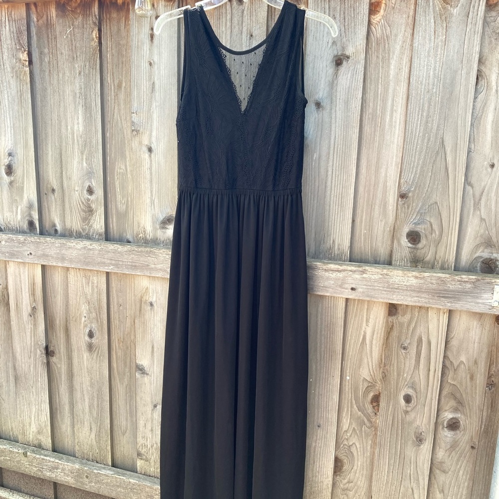 Floor Length Black Dress with See Through Back
